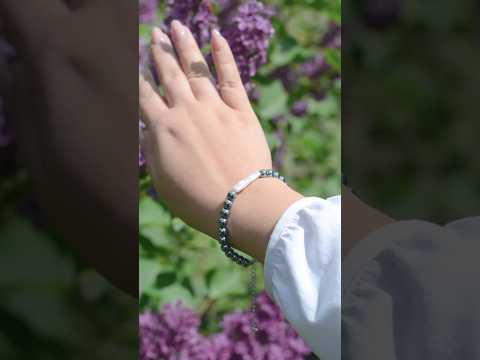 Браслет натуральний Терагерц +вставка Перлина барочна, фур-ра гіп-ний сплав колір сталь d-6х23мм+- L-19-24см, видео 1