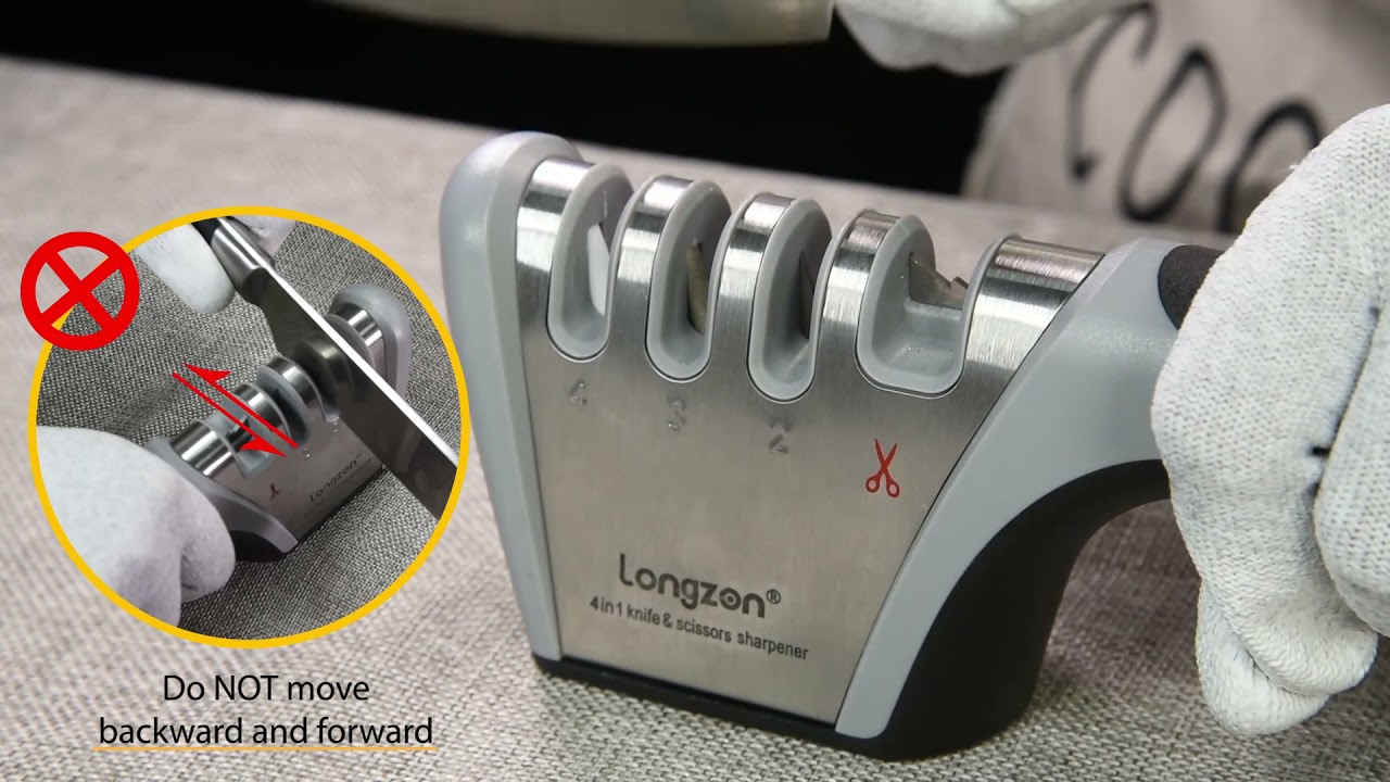 4-in-1 longzon [4 stage] Knife Sharpener with a Pair of Cut-Resistant  Glove, Original Premium Polish Blades, Best Kitchen Knife Sharpener Really  Works