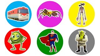 Spin Wheel Titipo Train, Car Eater, Siren Head, Mike Wazowski, Superman, Shrek