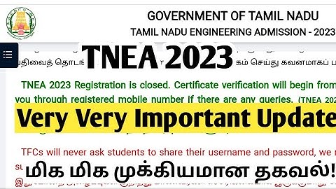 TNEA|2023|Certificate Verification Important Update|online Verification started through TFCs|#tnea