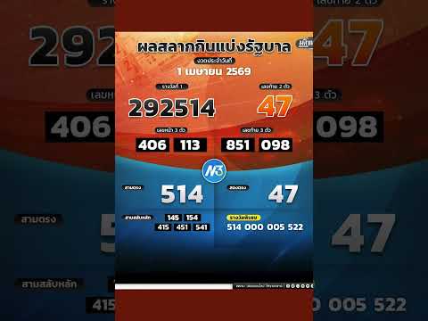 ตรวจหวยผลสลากกินแบ่งรัฐบาล งวดประจำวันที่ 1 เมษายน 2569 : Matichon Online
