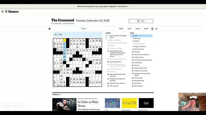 Thursday, September 25th - New York Times crossword puzzle solve