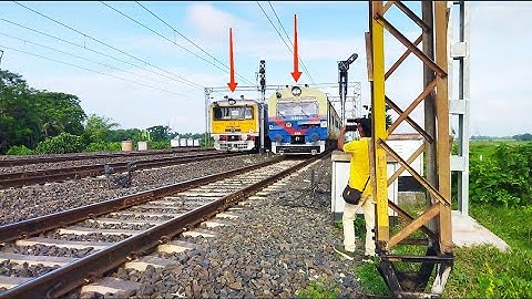 MEMU & EMU TRAIN HIGH SPEED PARALLEL RACE || MEMU TRAIN OVERTAKE EMU TRAIN
