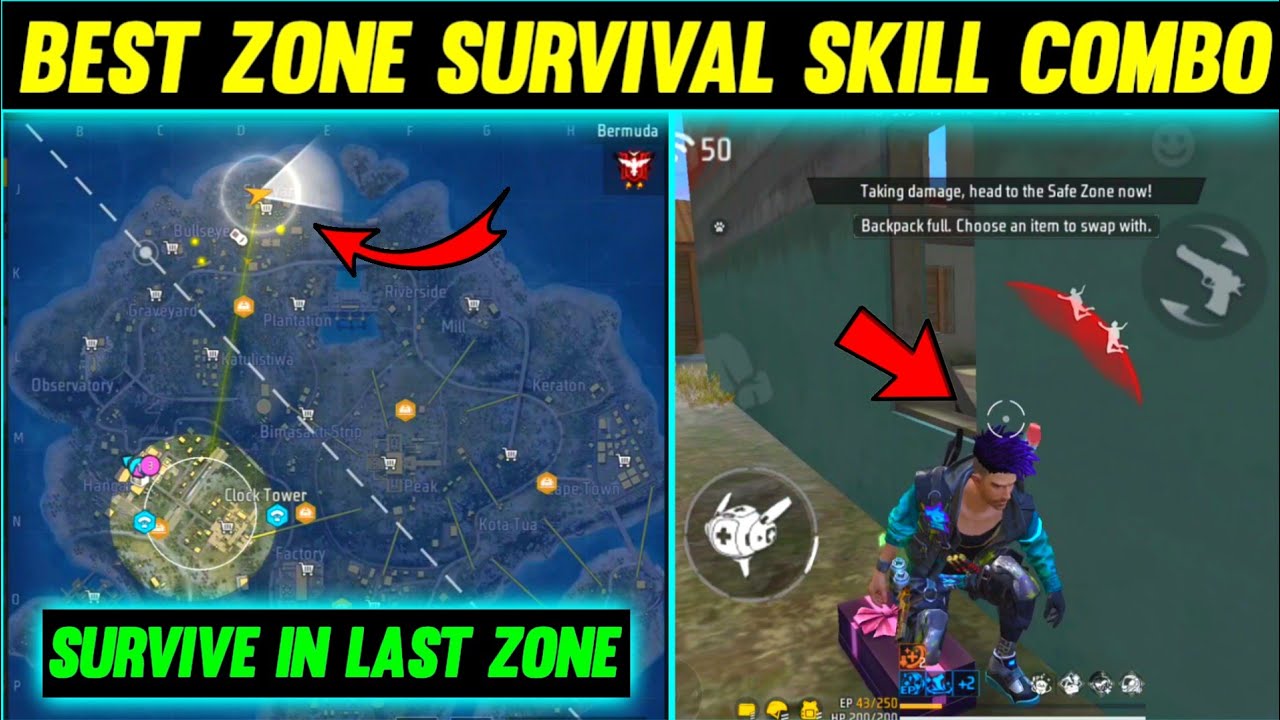 BEST ZONE SURVIVAL SKILL COMBINATION IN FREE FIRE | SURVIVE IN LAST ZONE FREE FIRE |