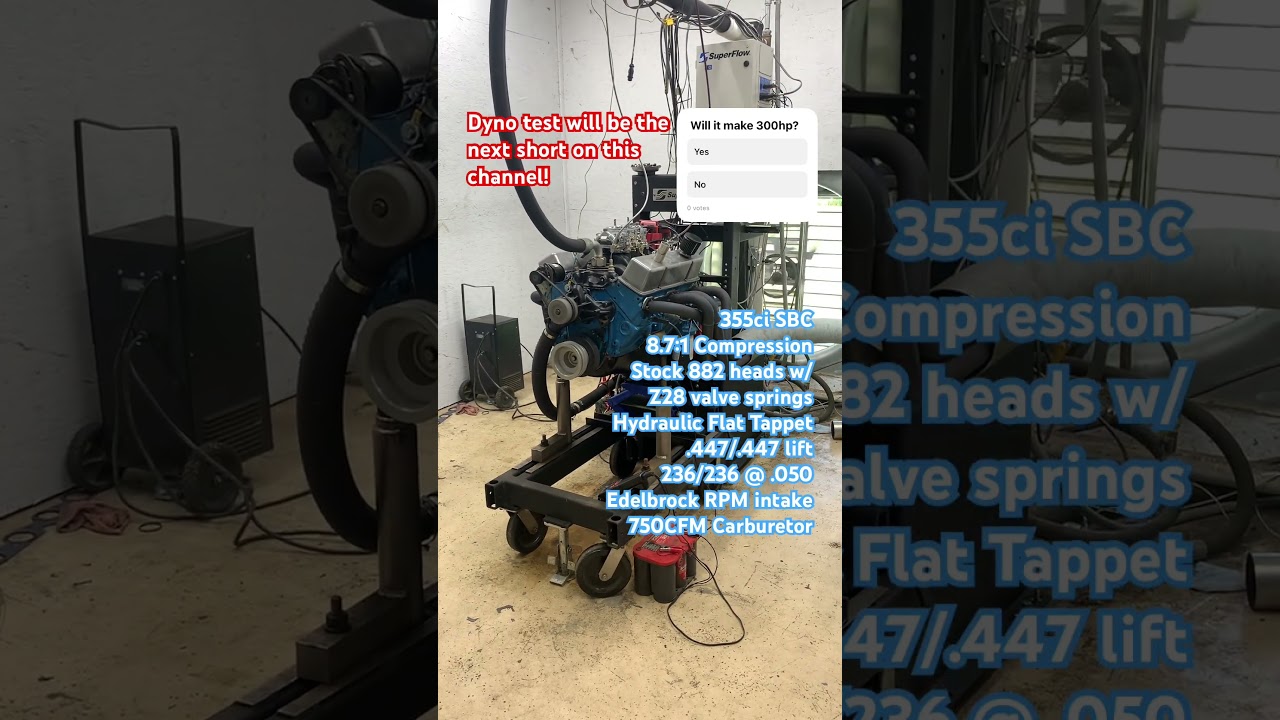 Cam break in!  Cast crank, powdered rods, hypereutectic pistons. 882 heads. Will it make over 300hp?