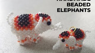 Beaded Elephant  - 3D Seed Bead Animal Sculpture - Elephant Decor - Lucky Elephant Charm