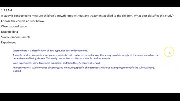 Math 14 RA 1.3.RA-4 Observational Study or Experiment or Simple Random Sample or Discrete Data