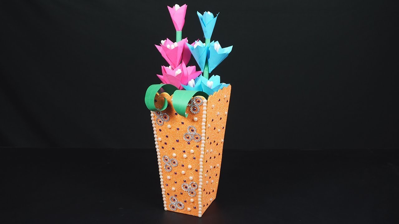 DIY FLOWER VASE FROM POPCORN PAPER CUP YouTube