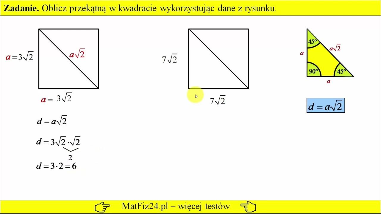 Wzór Na Przekątną W Kwadracie Obliczanie przekątnej w kwadracie | Matfiz24.pl - YouTube