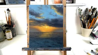 How To Paint An Ocean Sunset Oil Painting // Seascape Painting // Intermediate