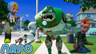 scary movie night turns silly arpo vs the neighbor arpo kids tv shows cartoons for kids