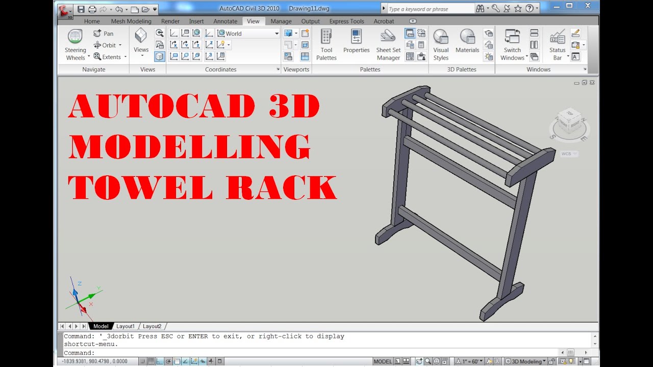 AUTOCAD 3D, How to drawing towel rack, autocad rvmags YouTube
