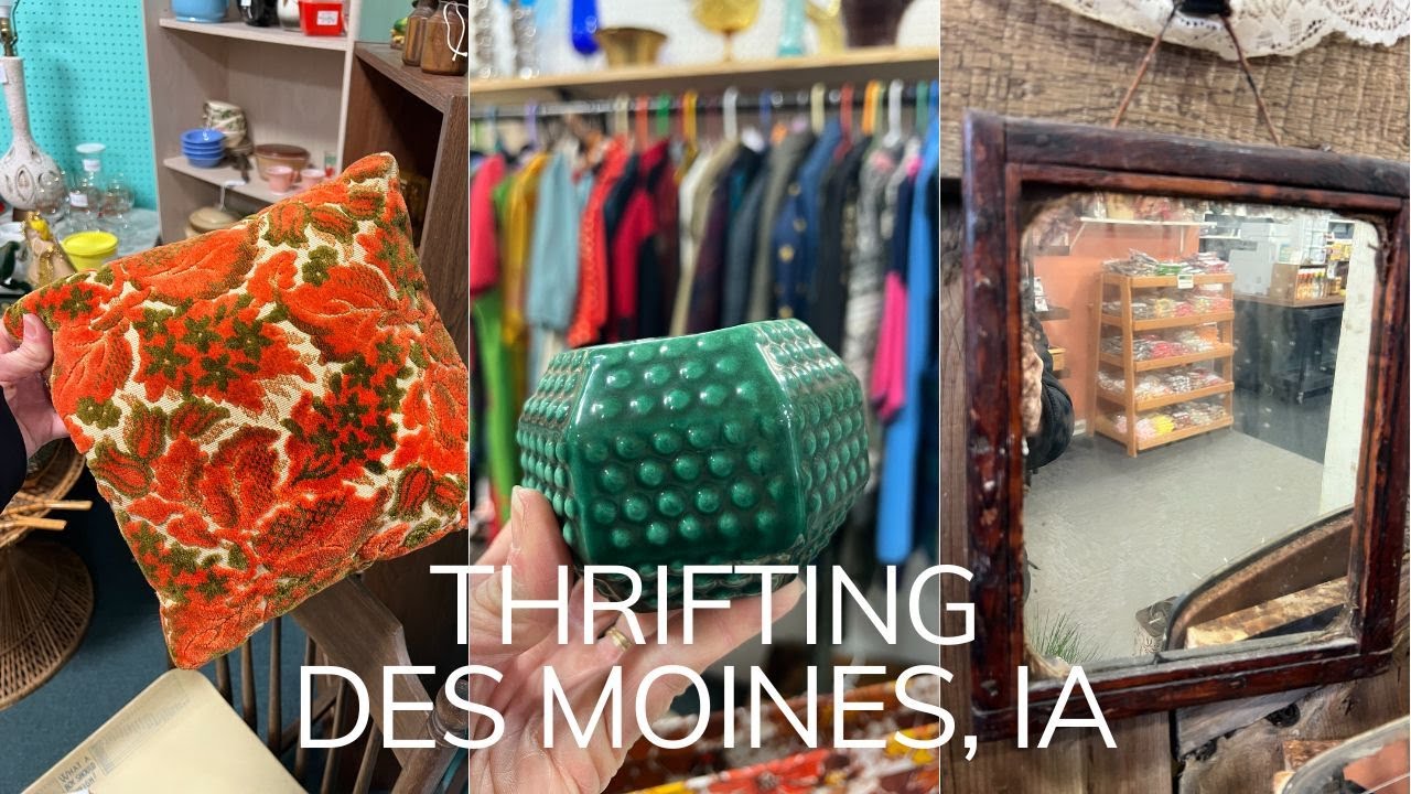 Поход по магазинам секонд-хенда в Де-Мойне, штат Айова — винтажные вещи, декор и покупки.