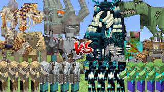 HUSKS &amp; PILLAGERS ALLIANCE Vs WARDENS &amp; ZOMBIES ALLIANCE MOBS BATTLE IN MINECRAFT