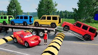 Flatbed Trailer Cars Transporatation with Truck - Pothole vs Car - BeamNG.Drive #01