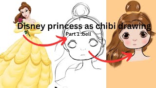 Drawing Disney Princess (bell )as Chibis part 1 |beauty and the beast |