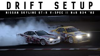 D1グランプリ SKYLINE ER34 Drift ドリフト GT-R 2台 GT7]のむけん仕様のR34でD1鈴鹿逆走区間ドリフト BLITZ ER34