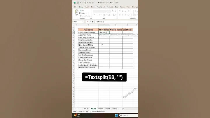 Split Text Like a Pro in Excel with TEXTSPLIT! 💥 | New Excel Formula #focusinguide #shorts