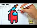 AMONG US •  КРАСНЫЙ ИМПОСТЕР С НОЖОМ  PIXEL ART - РИСУНКИ ПО КЛЕТОЧКАМ DRAW