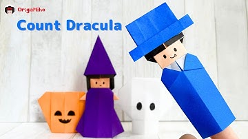 Halloween origami finger puppets Count Dracula (difficulty level: 2★★) ドラキュラ伯爵 吸血鬼 折り紙の折り方