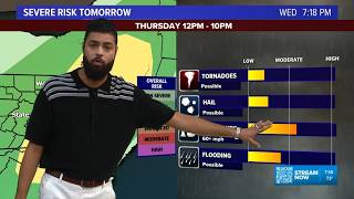 Scattered showers and storms could spawn severe weather tomorrow afternoon
