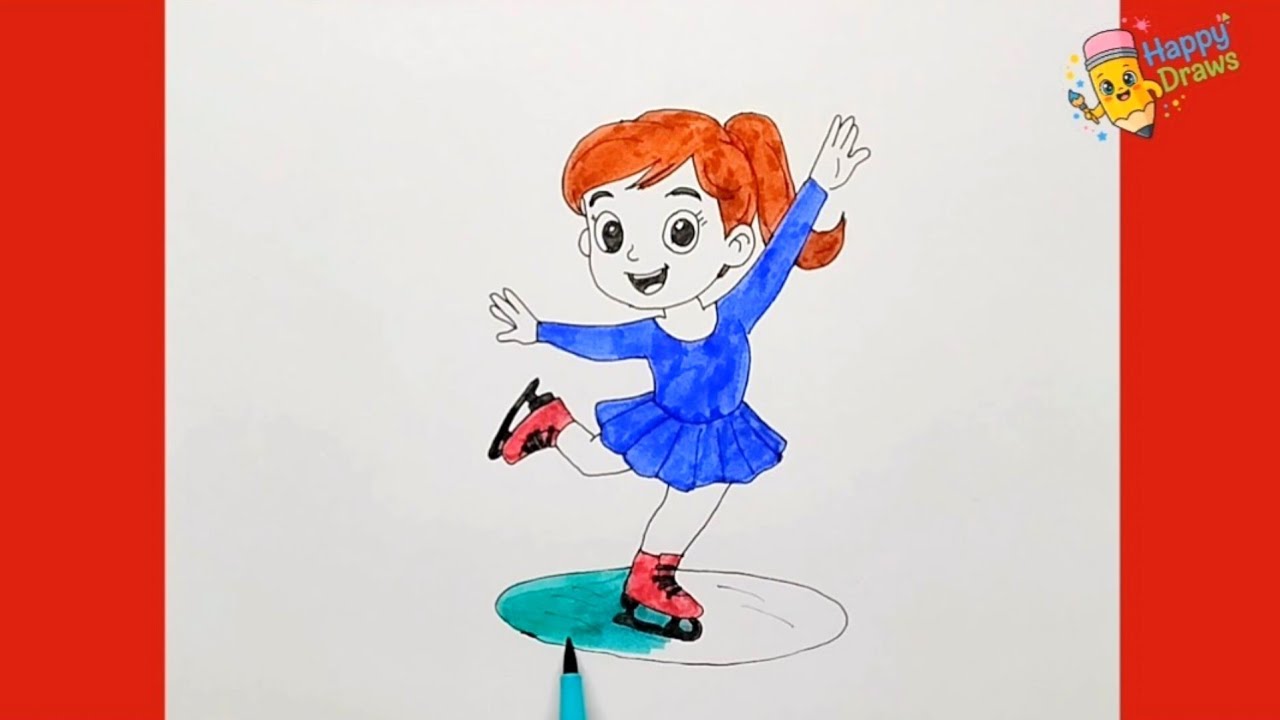 Нарисуем фигуристку | Простое рисование и раскрашивание фигурки фигуристки для детей и начинающих