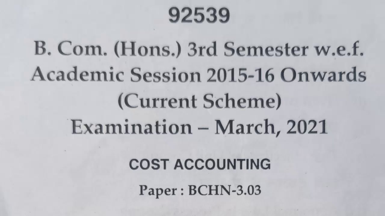 2021, MDU, B.com(H), 3rd sem., Cost accounting question papers