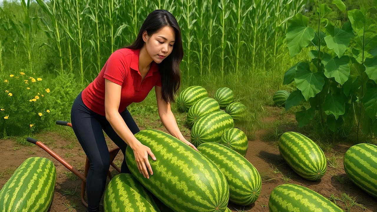 TIMELAPSE - Diem Harvesting 1000+ Watermelons Alone in The Wild Field Goes To Market Sell |Farm Life