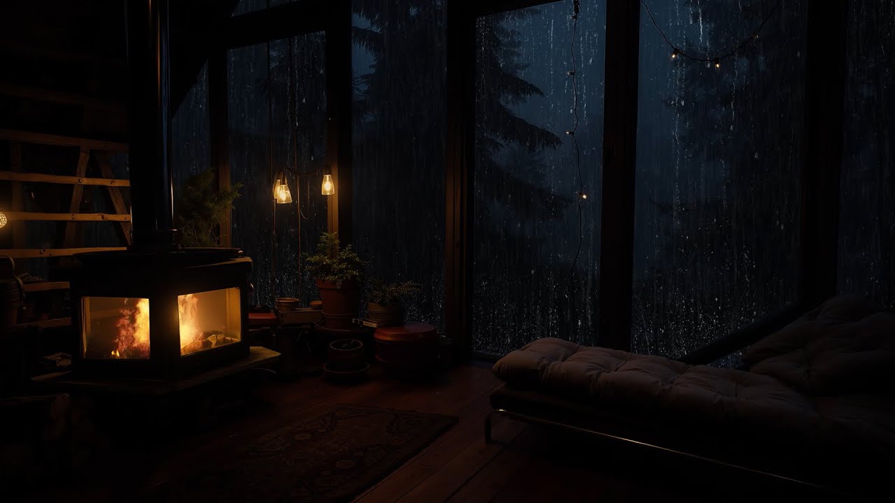Cozy Wooden Cabin in the Rain | Crackling Fireplace & Relaxing Ambience ...