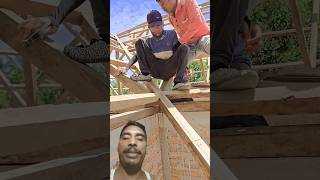 the process of installing a wooden roof frame with a pyramid-shaped roof model #construction