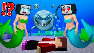 TV WOMAN MERMAID Girls SAVED JJ and Mikey from ANGRY SHARK in Minecraft - Maizen screenshot 3