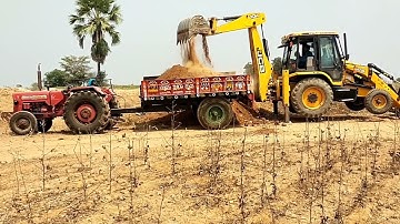 JCB 3dx Backhole loading mud in Mahindra tractor video Part-21 || JCB LOADING VIDEO || SRIKANTH PS
