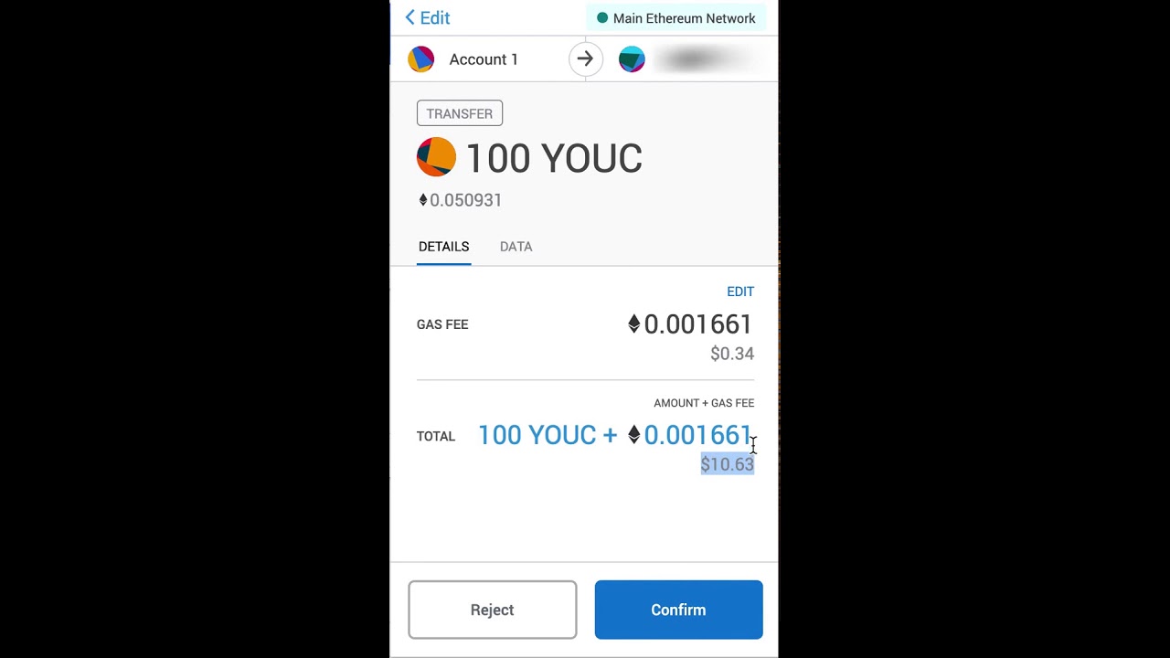 How transfer YOUC tokens in MEW