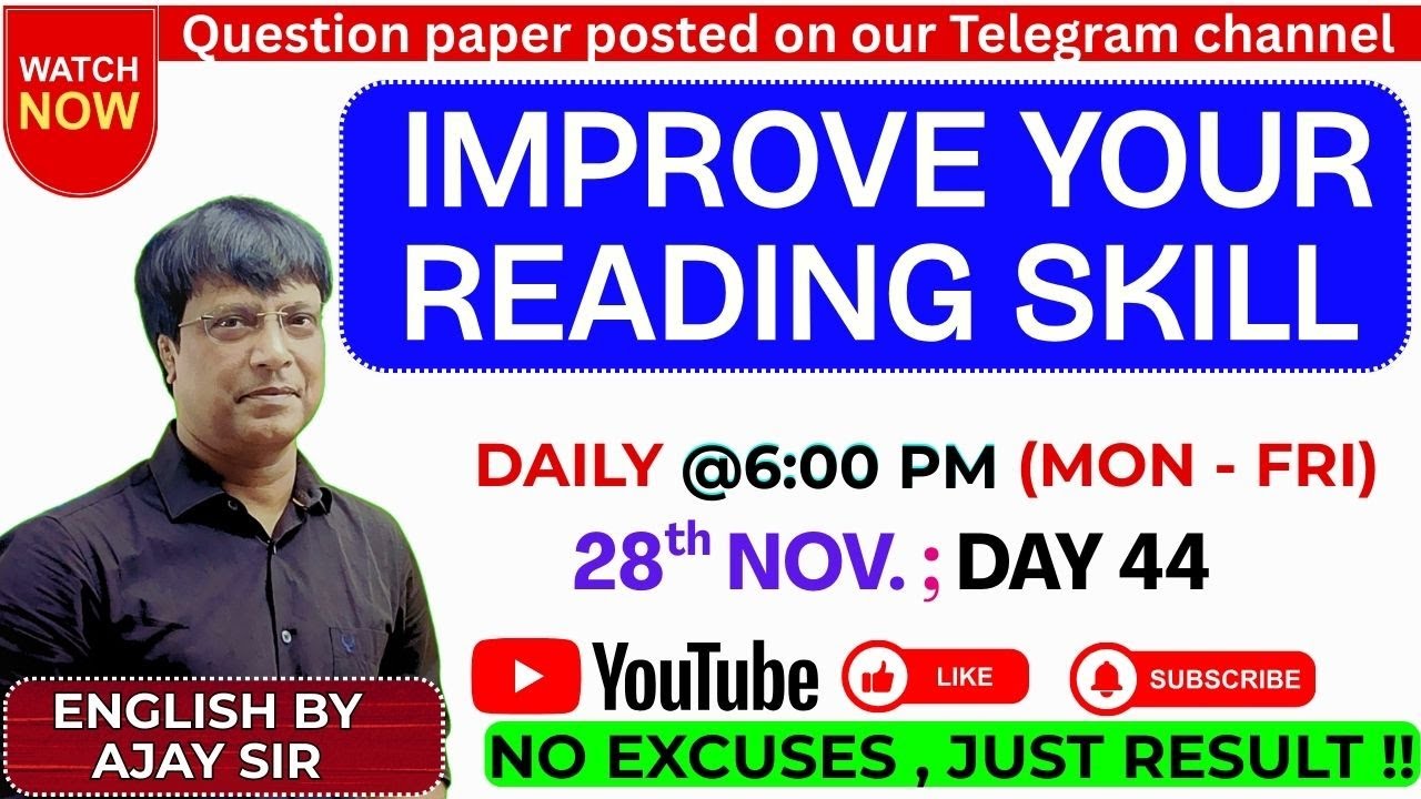 📚 Improve Your Reading Skill 📚 |DAY 44| SSC ||BANK || STET |English By Ajay Sir {सीधी बात No Bakwas}