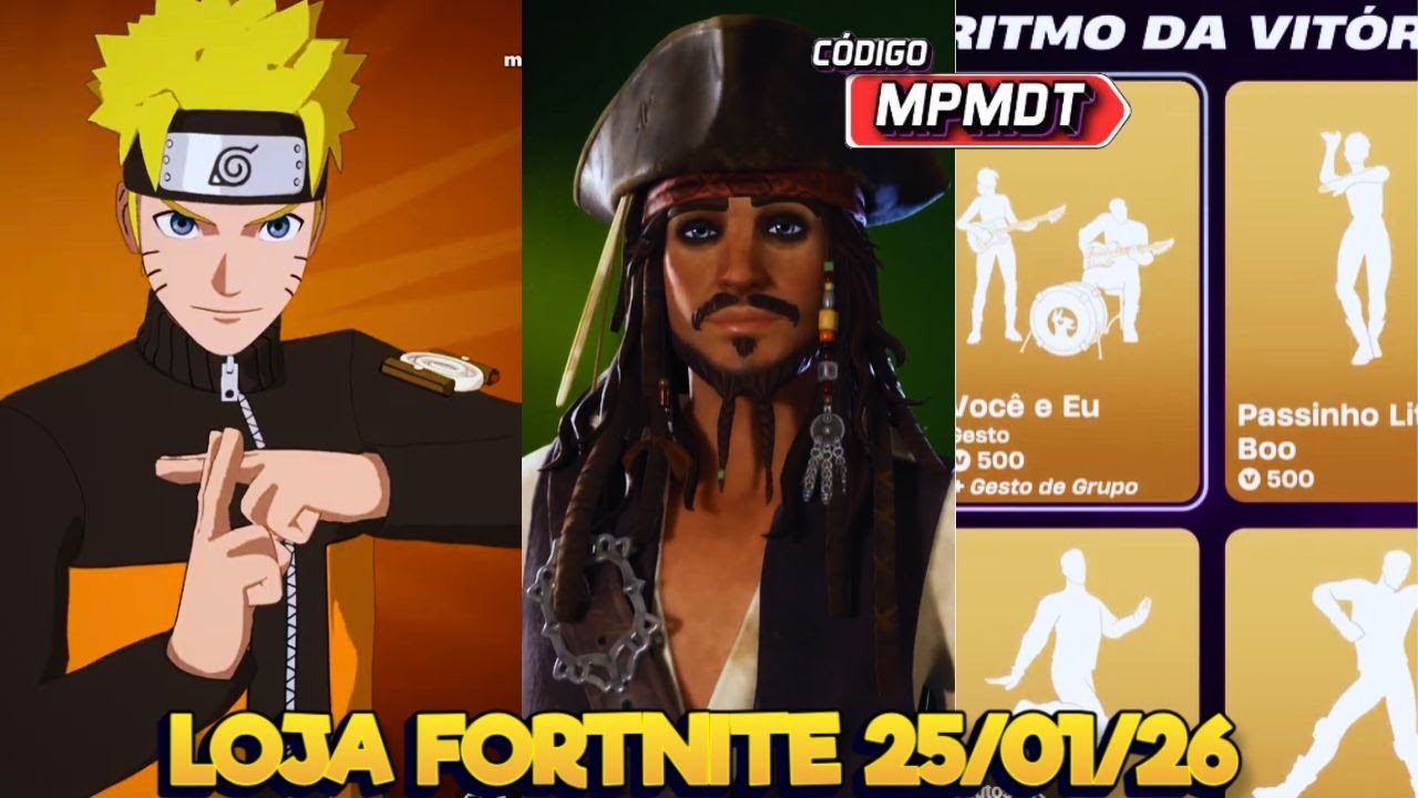 NARUTO E PIRATAS DO CARIBE - LOJA FORTNITE 25/01/26 - LOJA FORTNITE HOJE - FORTNITE AO VIVO