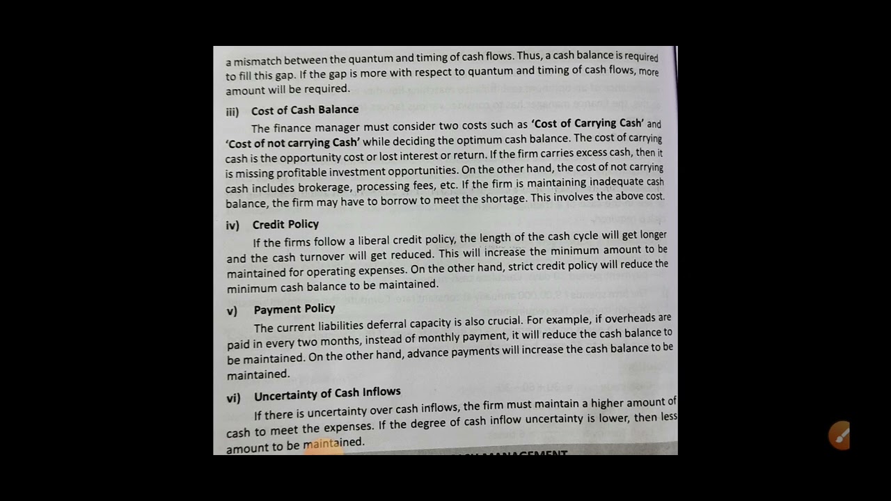 Factors Affecting Cash Needs