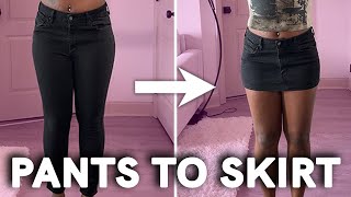 How To Turn Jeans Into A Denim Mini Skirt | Full DIY Tutorial **Beginner Friendly**