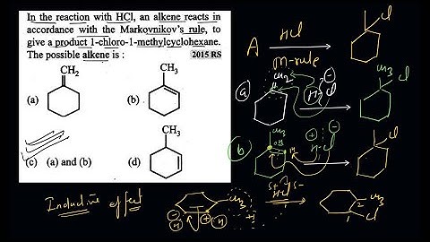 In the reaction with HCl, an alkene reacts in accordance with the Markqvnikov rule,