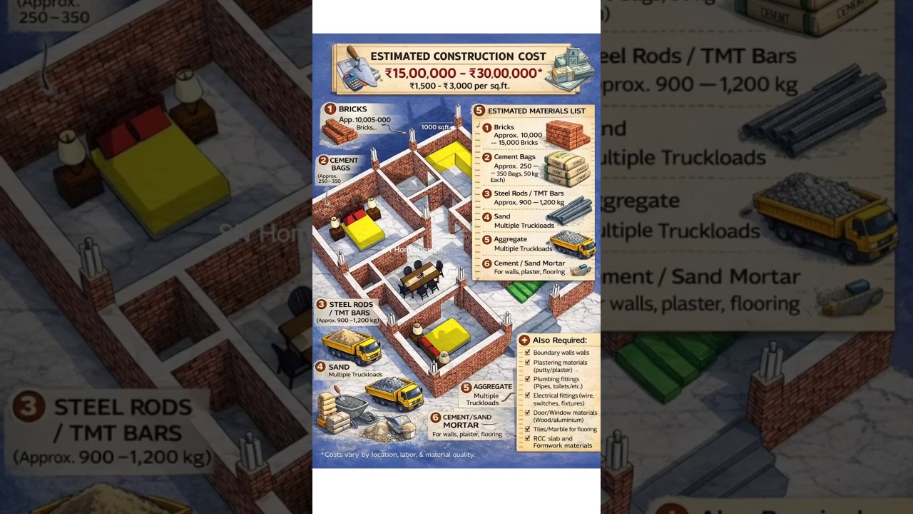 1000 Sqft Ghar Banane Ka Total Cost & Material List | Realistic Estimate 