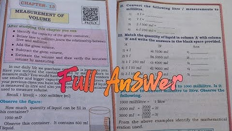 || 4th STD Maths|| chapter -13 measurement of volume|| full answer