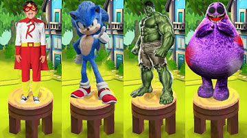 Tag with Ryan vs Sonic Dash vs Grimace Shake Run vs Hulk Subway Run - All Characters Unlocked