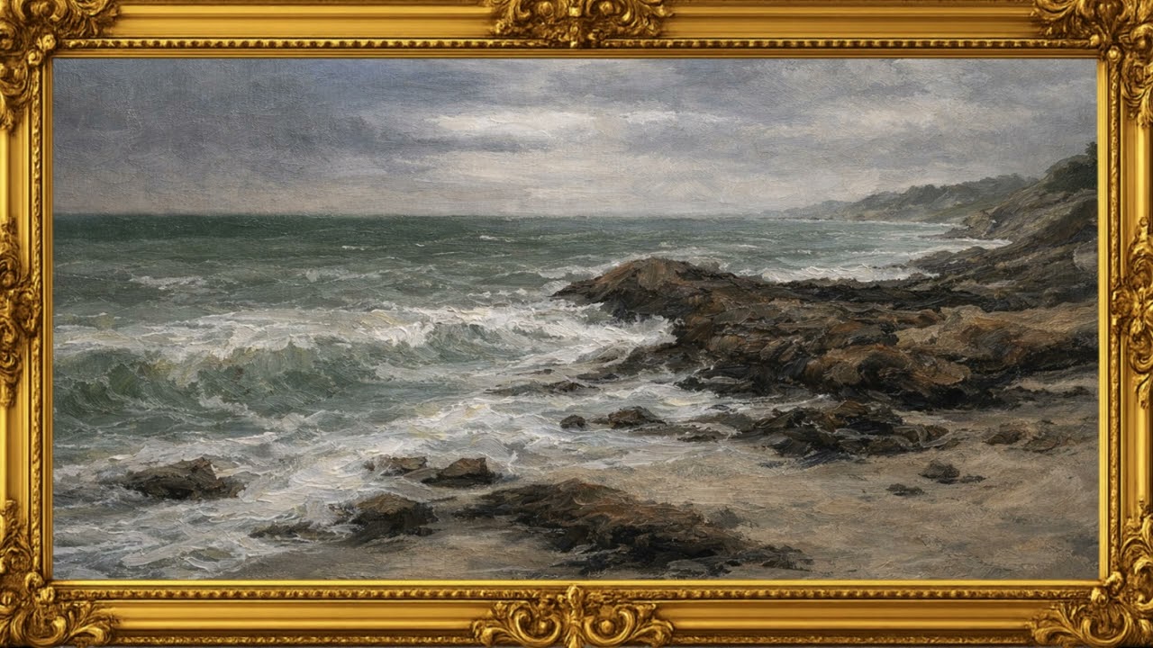 TV ART | 1 Hour Screensaver | Quiet Sea - Framed in Time | Ocean Sounds & Soft Piano