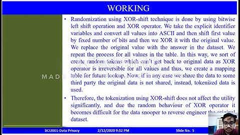 Privacy preservation for randomising n variables by XOR shift