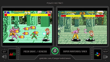 Power Instinct (Sega Genesis vs SNES) Side by Side Comparison (2 Longplay)