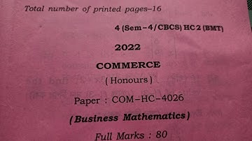 B.com 4th semester Business Mathematics question paper 2022 (Honours)