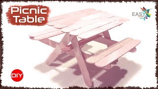 Popsicle Stick Crafts - Miniature Relaxing Picnic Table and Bench | Ice cream stick table