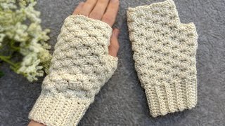 картинка: Вязаные крючком перчатки без пальцев (грелки для рук) || Вязаные крючком варежки без пальцев