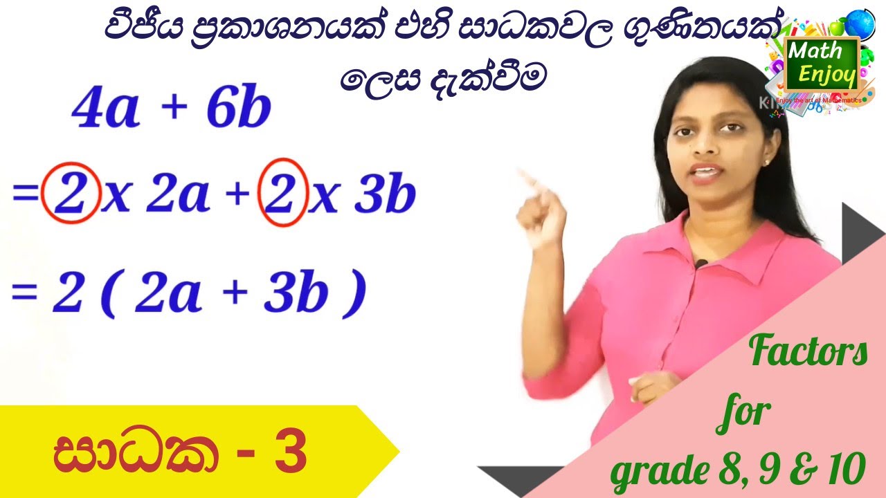 සාධක - 3 | වීජීය ප්‍රකාශනයක් එහි සාධකවල ගුණිතයක් ලෙස දැක්වීම | Podu Sadhaka | Factorization