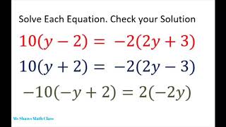 Solve Each Equation. Check your Solution. Properties of Equality