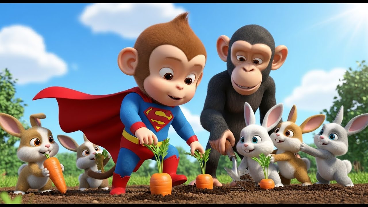 Carrot Garden Showdown! Baby Monkey & Chimp Buddy Plant, Hop & Bunny Chaos Begins! 🐒🥕| Monkey Babies